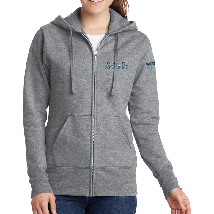 Port & Company Ladies Core Fleece Full-Zip Hooded Sweatshirt - Washington 10 Years