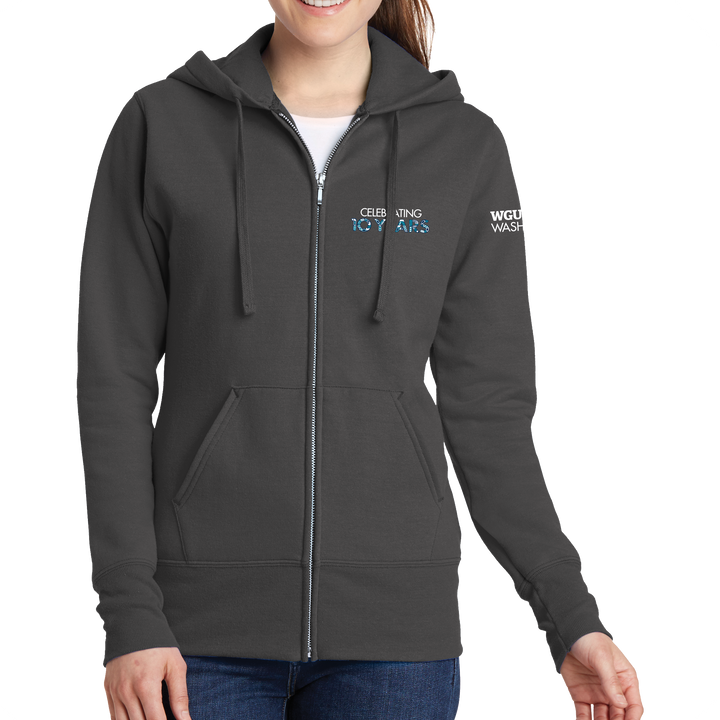 Port & Company Ladies Core Fleece Full-Zip Hooded Sweatshirt - Washington 10 Years