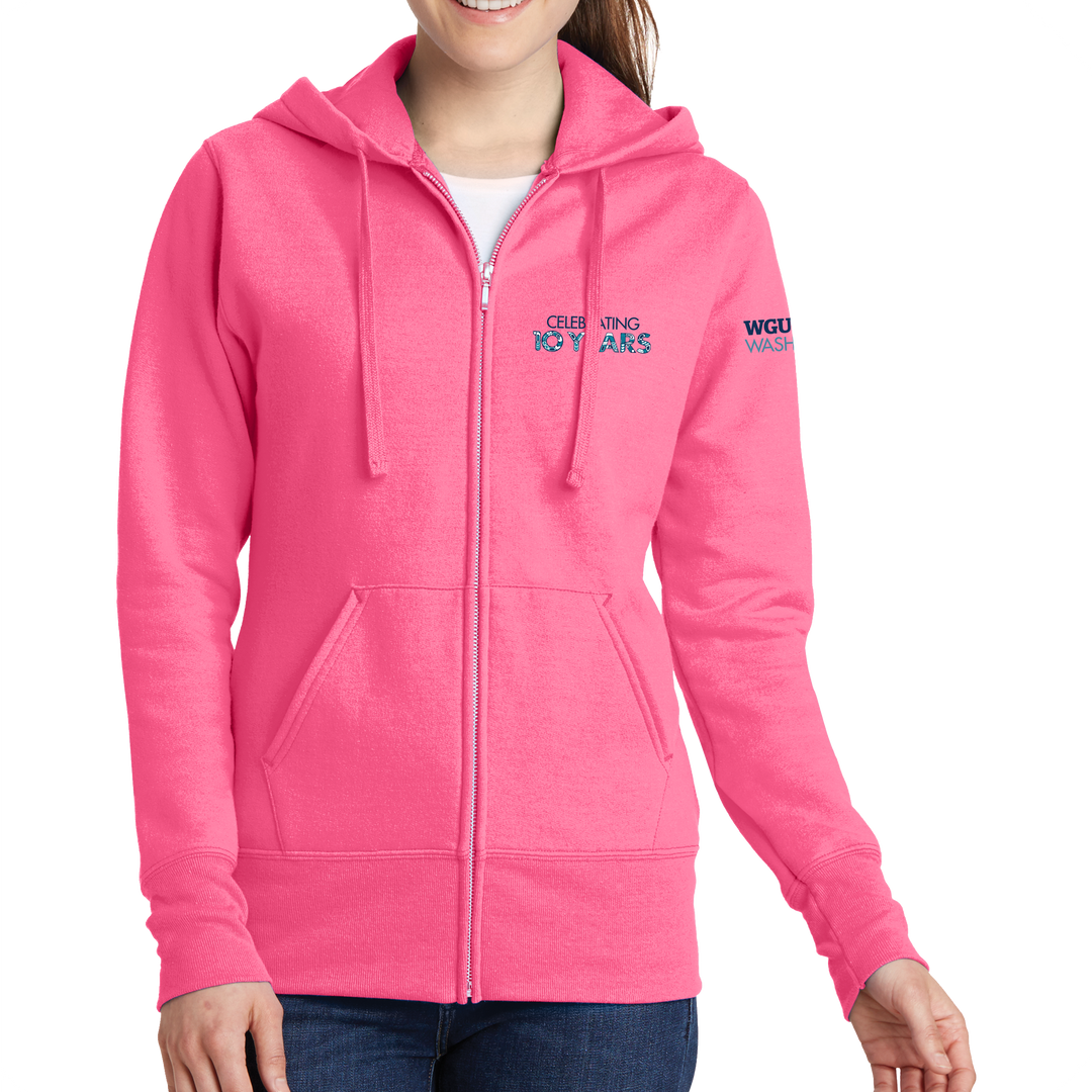 Port & Company Ladies Core Fleece Full-Zip Hooded Sweatshirt - Washington 10 Years