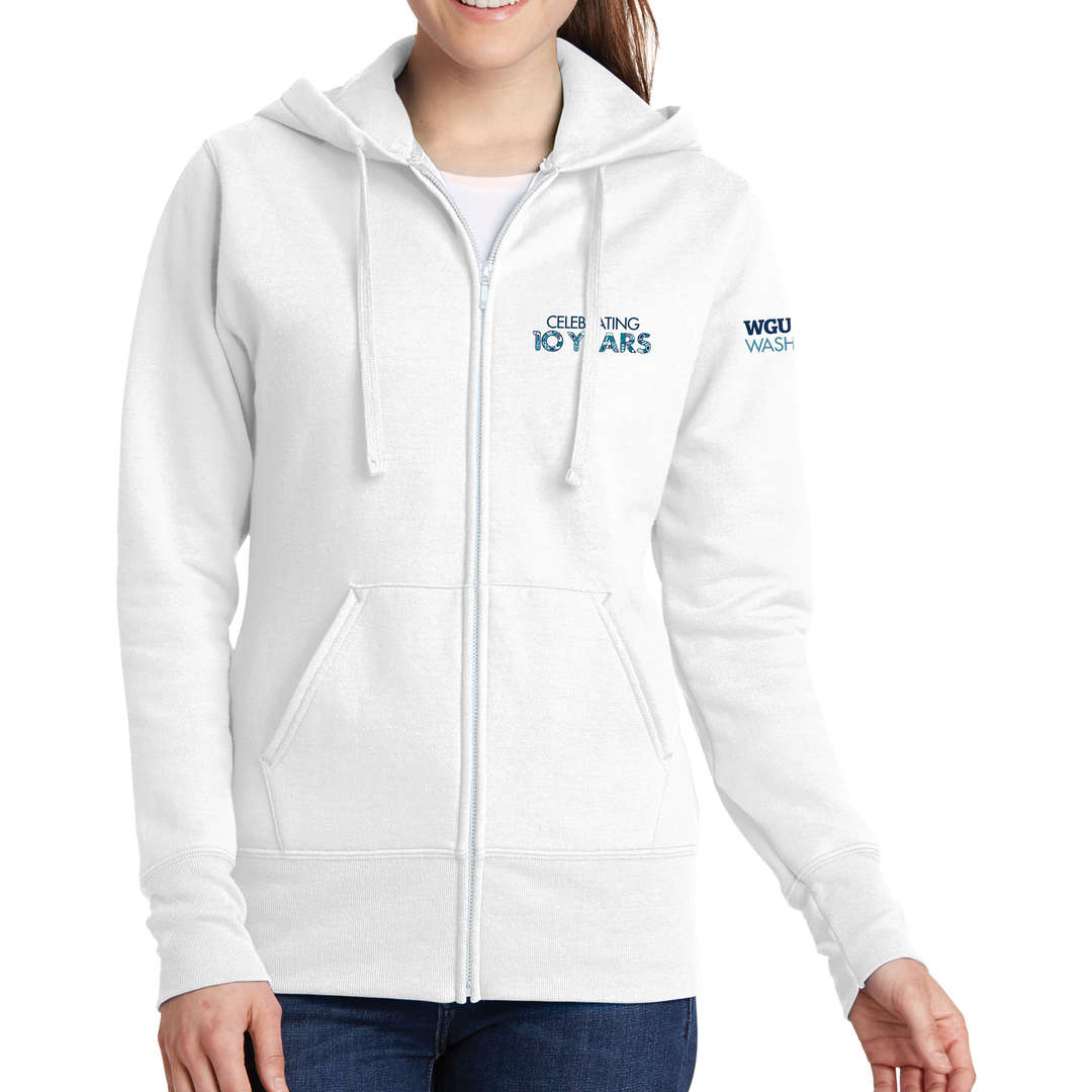 Port & Company Ladies Core Fleece Full-Zip Hooded Sweatshirt - Washington 10 Years